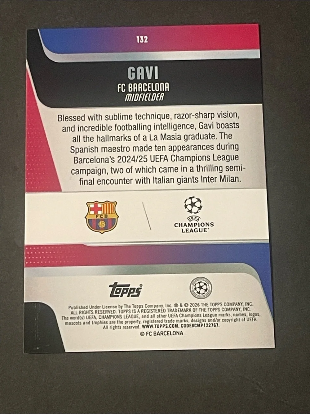 2024/25 Topps UCL Purple Sparkle Gavi 107/250 FC Barcelona Card